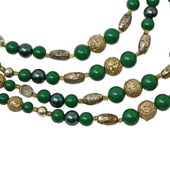 Vintage 1950s 4 Strand Green and Gold Textured Bead Necklace Japan 16" - Hey Viv - Picture 2 of 5
